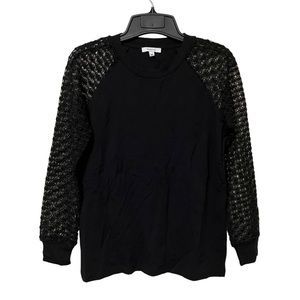 Maette Black Top with Crochet Long Sleeves